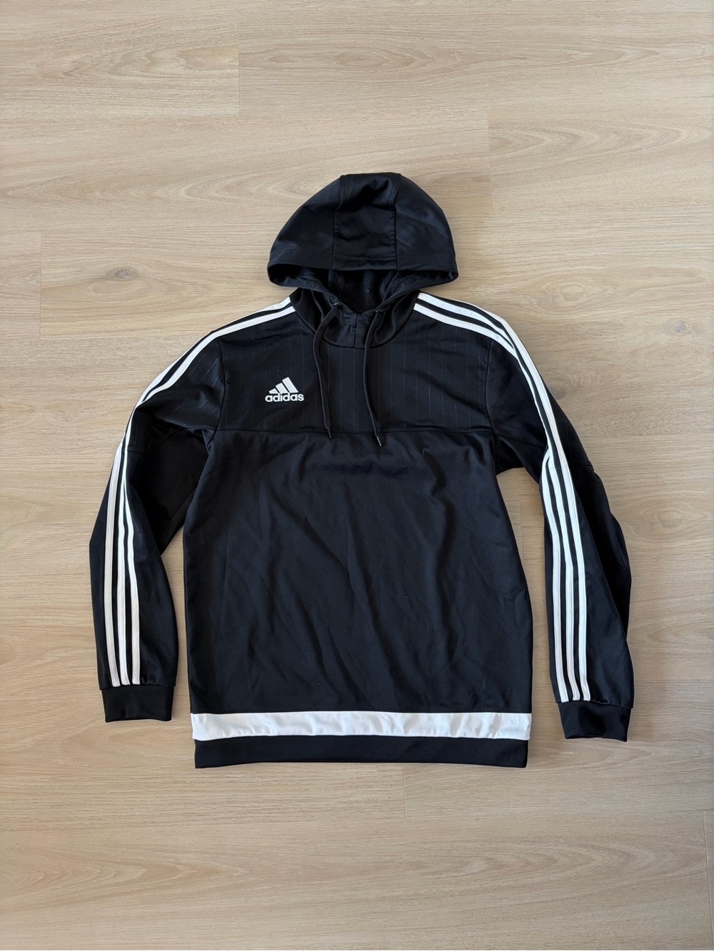 adidas Black Hooded Performance Jacket with White Stripes